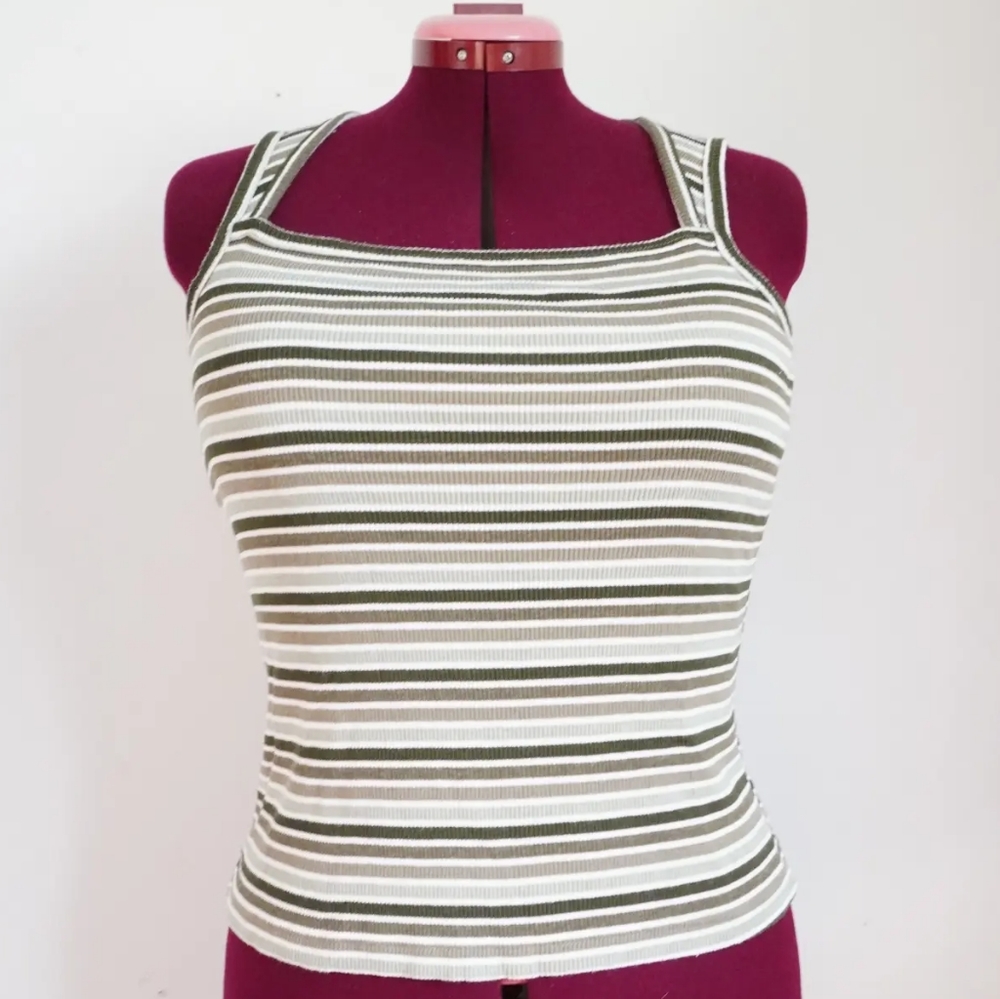 Vintage green and ivory stripped ribbed tank